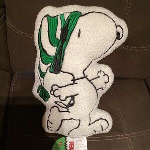 New Peanuts Christmas/ Winter Snoopy Pillow- green and white hat